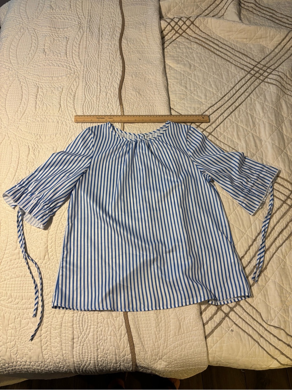 Girls' Blue & White Striped Tie-Sleeve Top